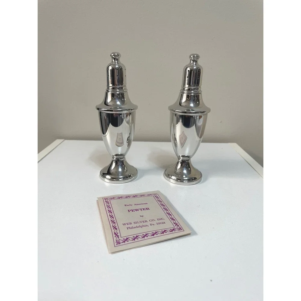 Early American‎ Pewter Salt and Pepper Shakers by Web Silver Co. Philadelphia